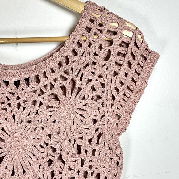 NICOLE MILLER pink crochet lace top womans Medium Balletcore girlyglam fairycore - Picture 4 of 11